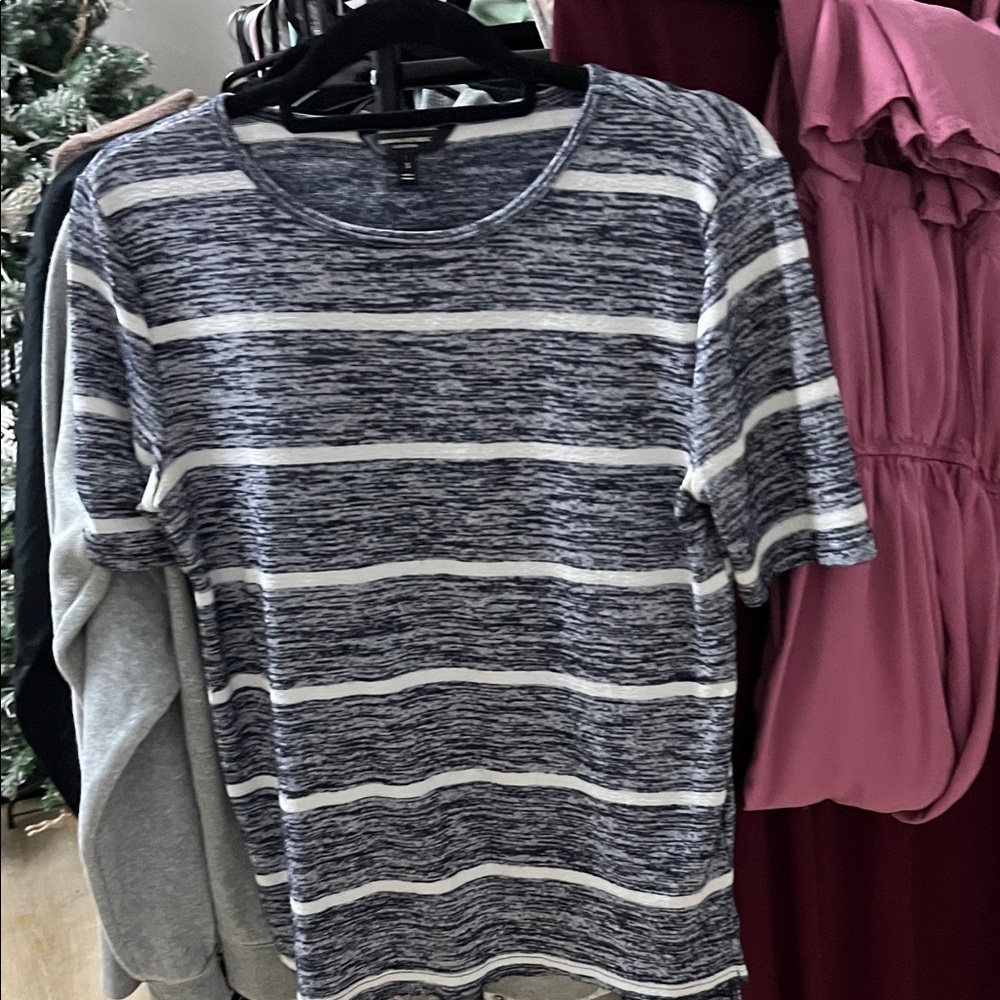 Banana Republic Navy and White Striped Tee